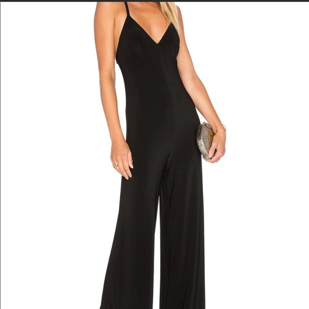 Norma Kamali Black Wide-Leg Jumpsuit with Spaghetti Straps
